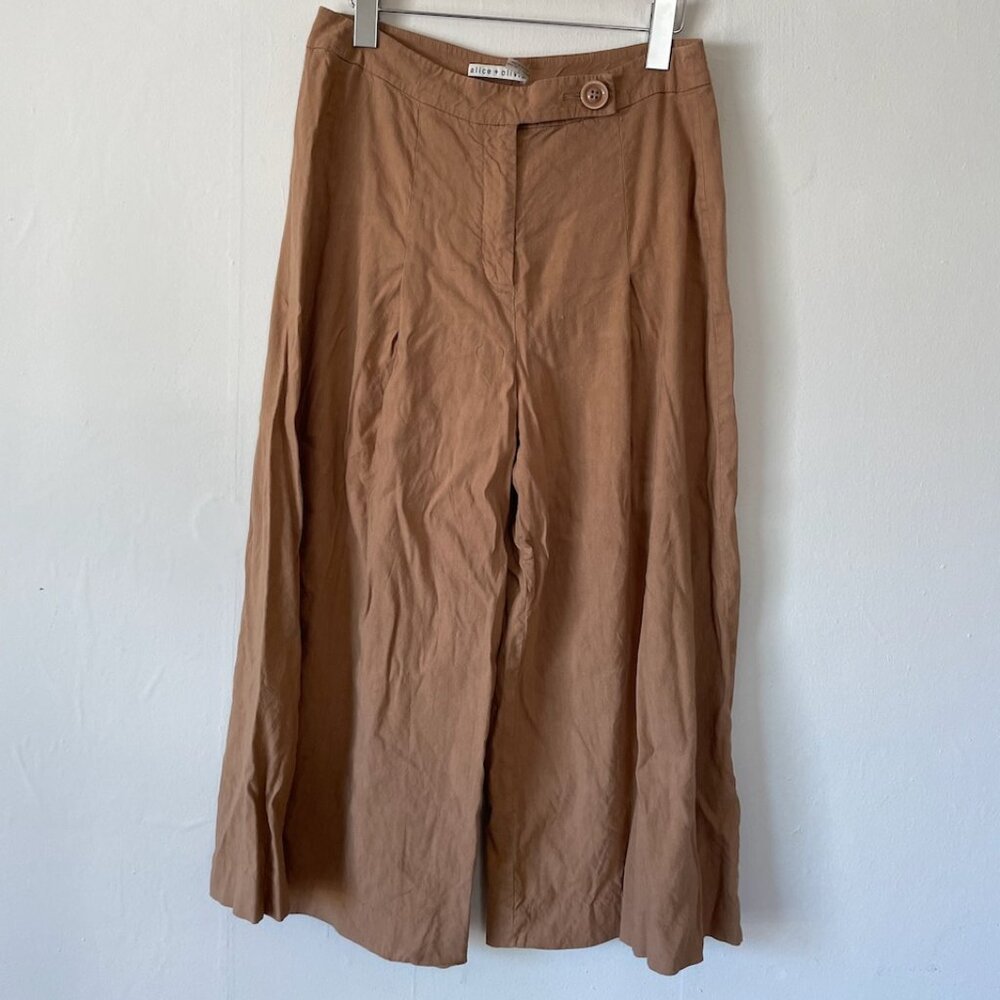 Alice + Olivia Wide Leg Tan Linen blend Culottes size 10
